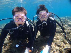 珊瑚の綺麗な海で体験ダイビング